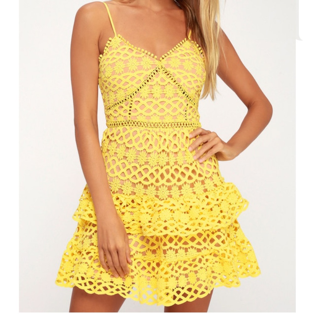 Beauty and Lace yellow crochet lace mini dress NWT